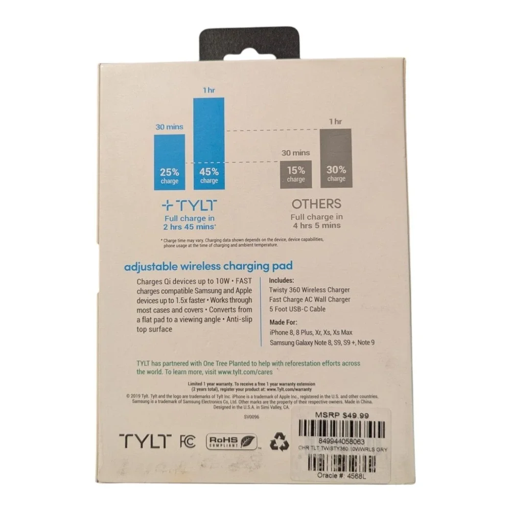 C4. TYLT - Twisty 360 10W Qi Adjustable Fast Charge Wireless Charging Pad Gray